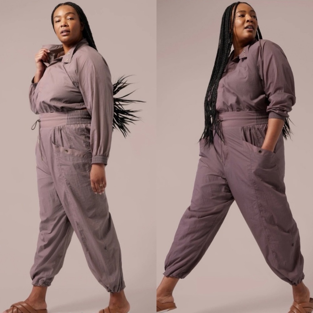 Athleta x Alicia Keys Utility Jumpsuit // Smoked Almond Brown Purple Size 22 - Picture 2 of 16